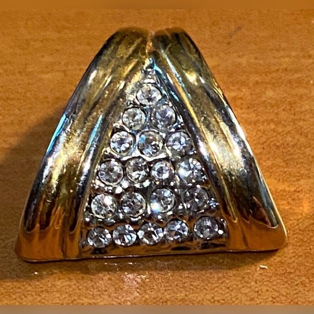 Gold Tone Clear Rhinestone Triangle Pendant Women’s Bold Statement